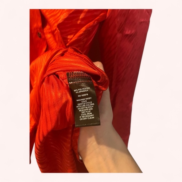 Adrienne Landau Goji Berry Zebra Print Satin Front Tie Button Up Top NWT Size S - Picture 7 of 7